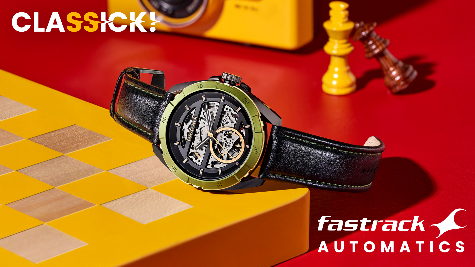 Fastrack Automatics Black Dial Leather Strap Watch for Guys | Titan
